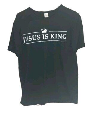 Jesus Is King T-Shirt Black Crown Design Canvas New with Tags Size L White Print
